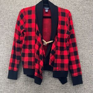 Ralph Lauren Cardigan Girls XL or 16 Buffalo‎ Plaid Toggle Clossure Holiday Pony